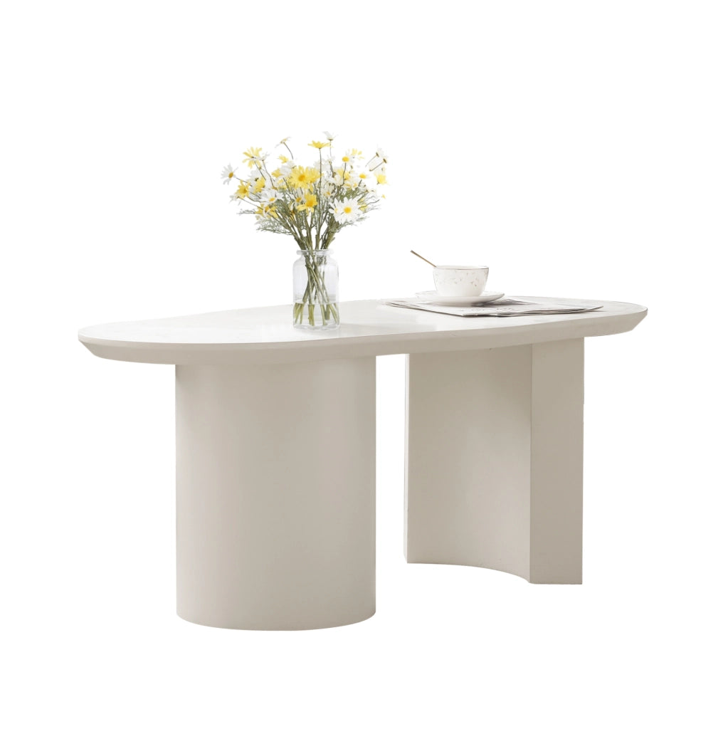 Tavolino da caffè 100x40-50x40.5 cm con design irregolare in MDF laccato bianco