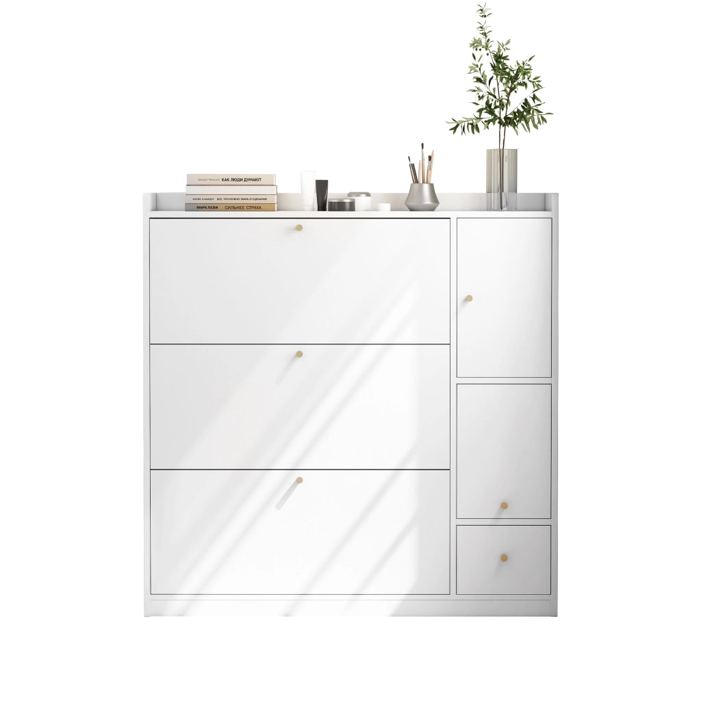 Scarpiera a Ribalta con Panca e Cassetto ¨C MINIMAL ¨C Bianco, 119x24x122
