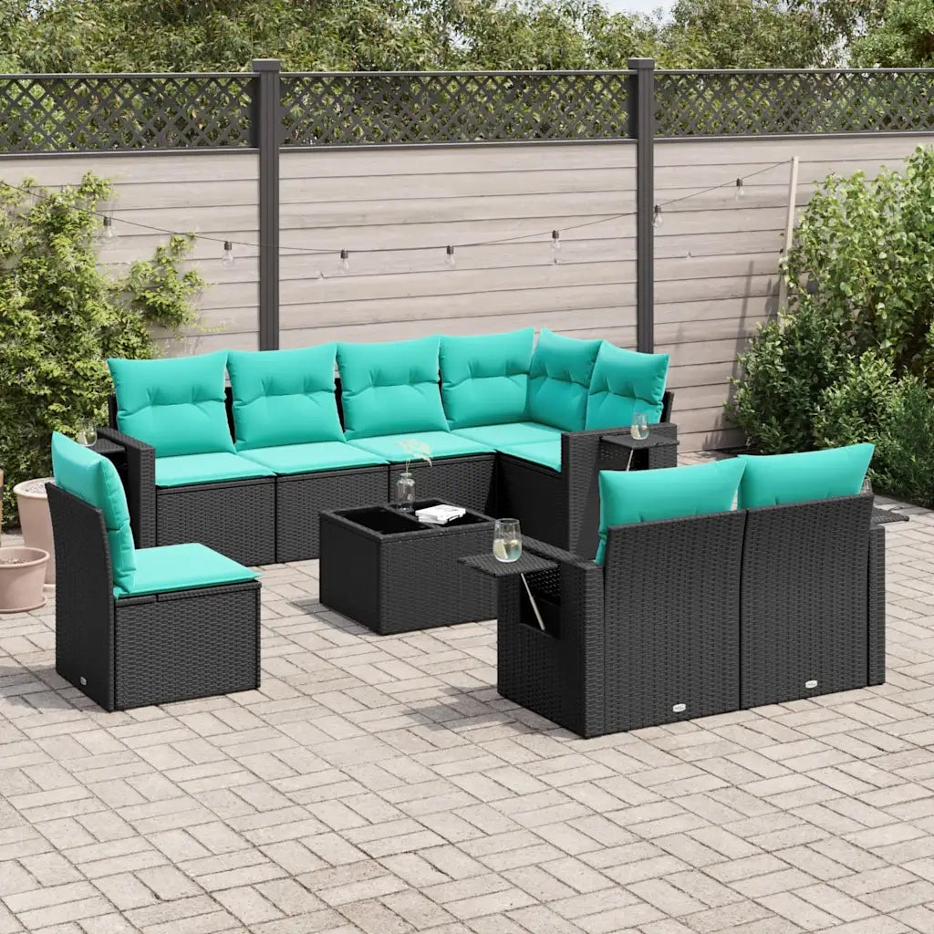 Set Divani da Giardino 9 pz con Cuscini Nero in Polyrattan 3220446
