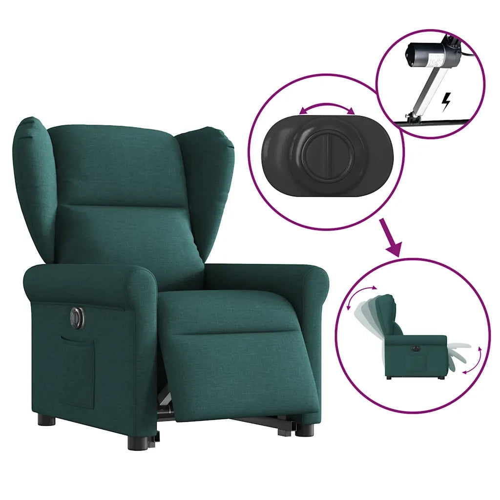 Poltrona Alzapersona Reclinabile Elettrica Verde Scuro Tessuto 3303400