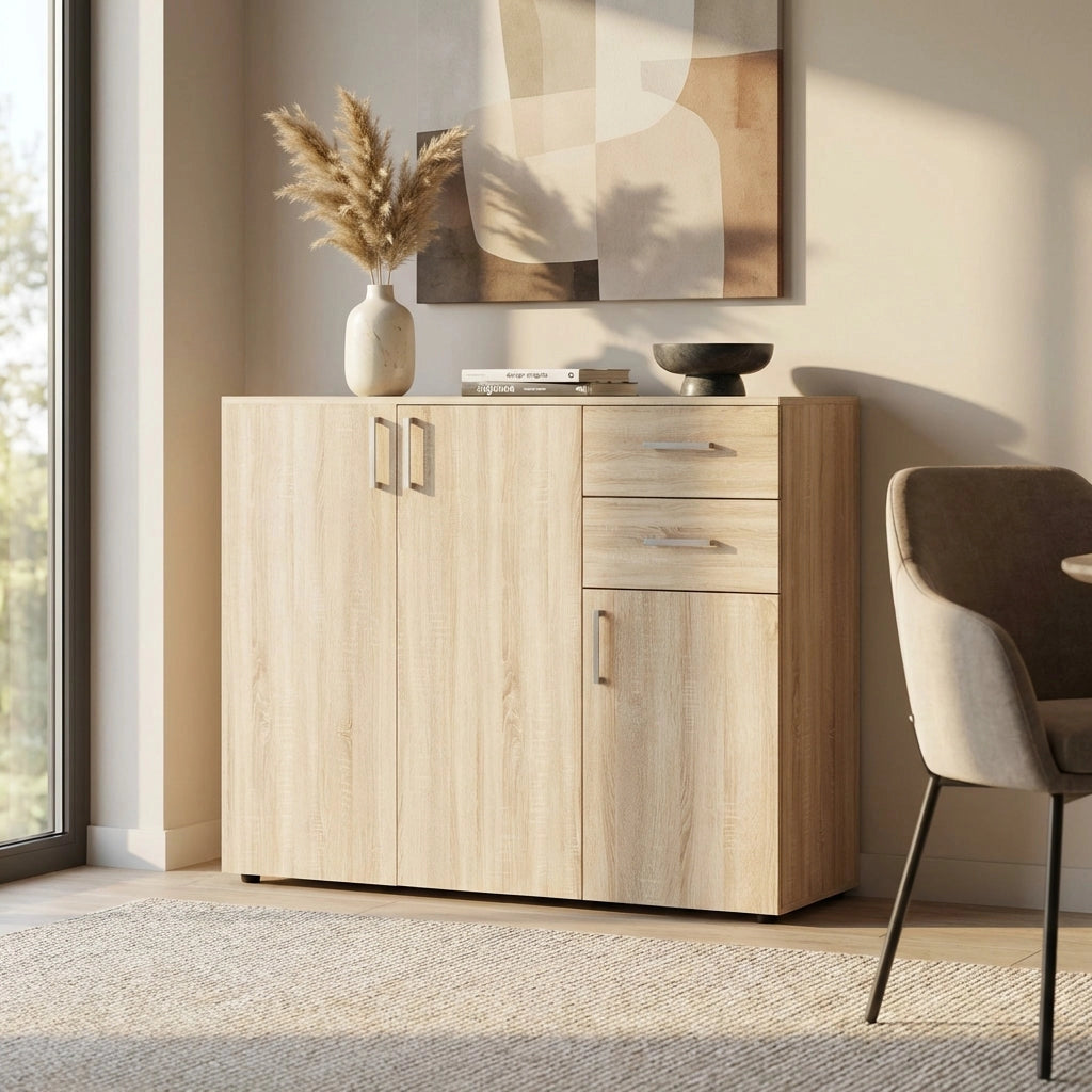 Madia Moderna con 2 cassetti e tre ante in Legno Composito cm 120x35x93 - READ