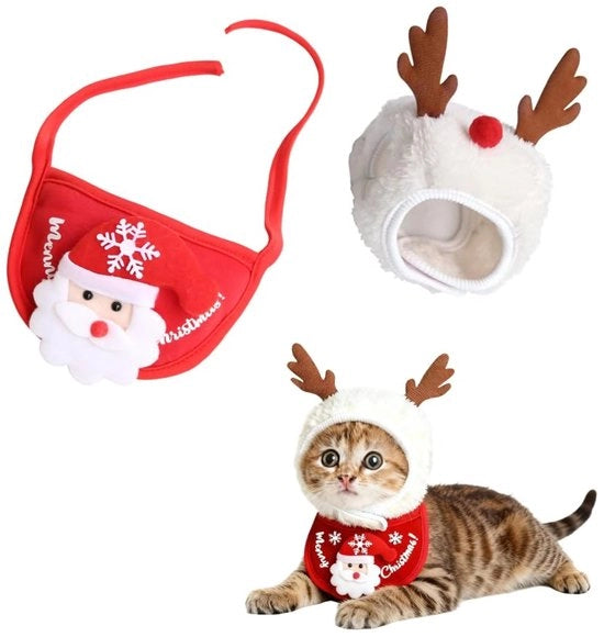 Set di berretti per animali domestici da 2 pezzi - Bandana calda per animali domestici - Sciarpa festiva per animali domestici - Piuma morbida - Comfortevole e calda - Abbigliamento per animali domestici