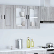 Pensile da Cucina con Porta in Vetro-Mobile Cucina da Parete Porto Grigio Sonoma 256058