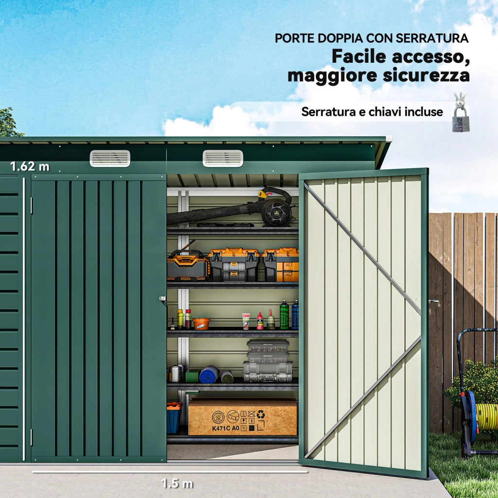 Capanno da Giardino Porta Attrezzi ¨C zephmum ¨C Verde Acciaio 249x121x183 cm
