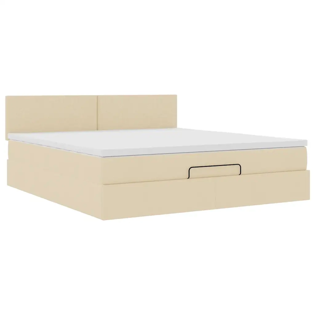 Struttura Letto Pouf con Materasso Crema 160x200 cm in Tessuto 3311392