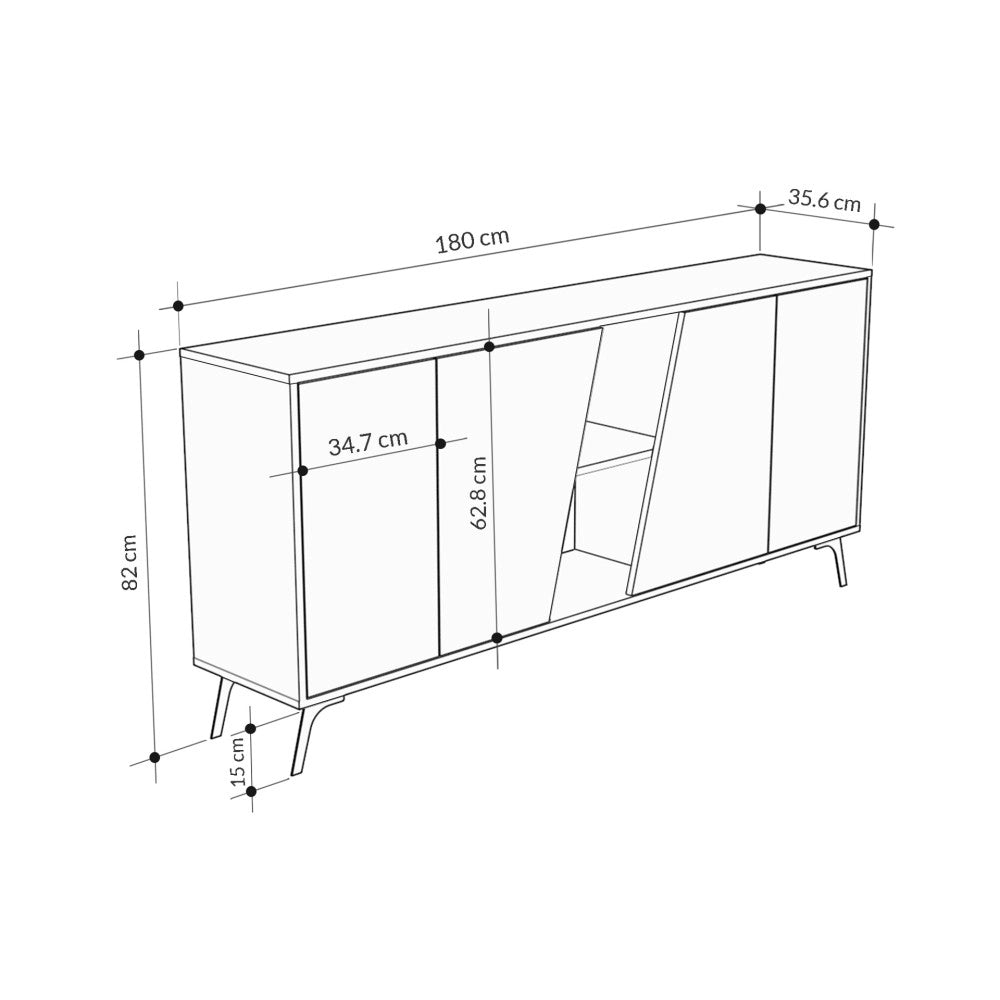 Madia 4 ante Fiona 180x35,6x82H colore rovere e antracite