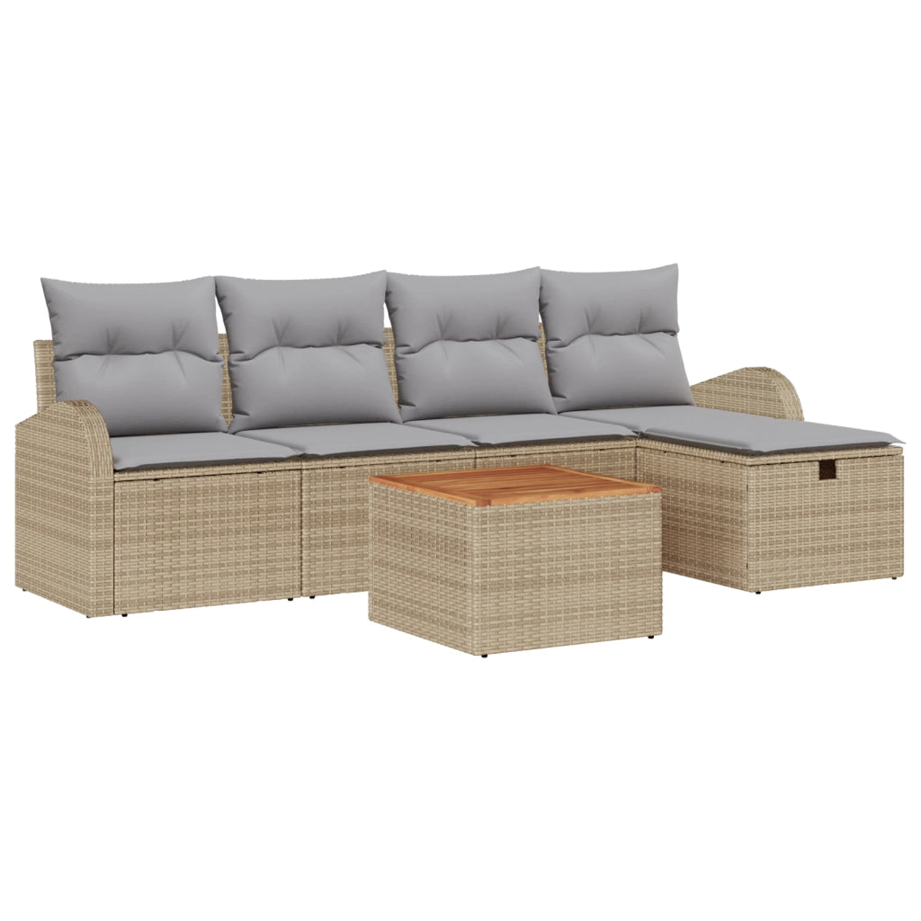 Set Divano da Giardino  da 6 Pezzi con Cuscini Beige in Polyrattan
