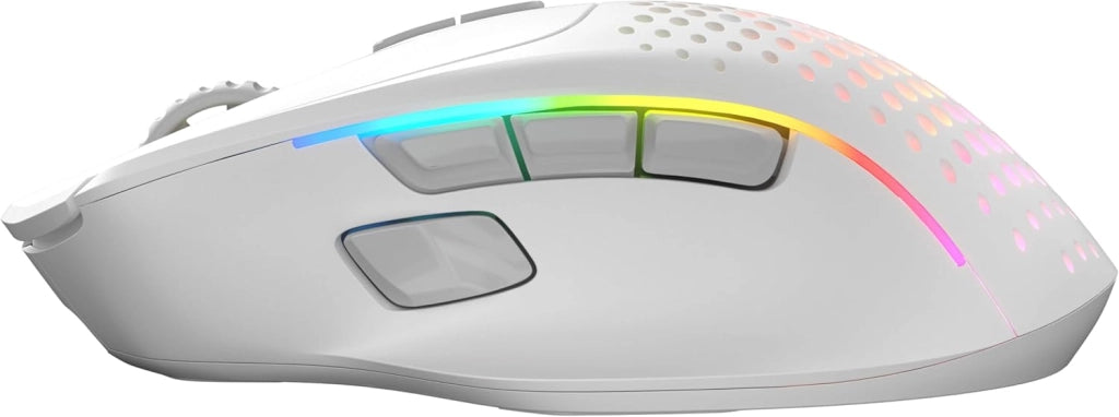 Gaming Model I 2 Wireless Mouse da gaming senza fili - 2,4 GHz e Bluetooth ibrido, superleg. 75 g, 9 tasti (2 scamb.), RGB, piedini PTFE, MMO/MOBA/sparatutto, supporto lat. pollice - Bianco