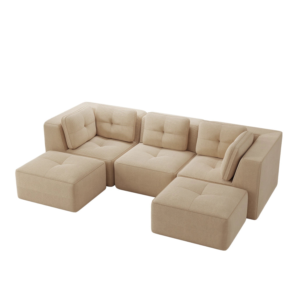 Divano Angolare Modulare 3 Posti con Ottomane ¨C Xylo ¨C Velluto a Coste Beige