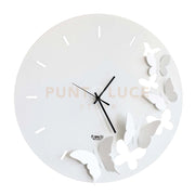 orologio da parete minimal con farfalle butterfly spring Bianco in Ferro 40cmdidiametro