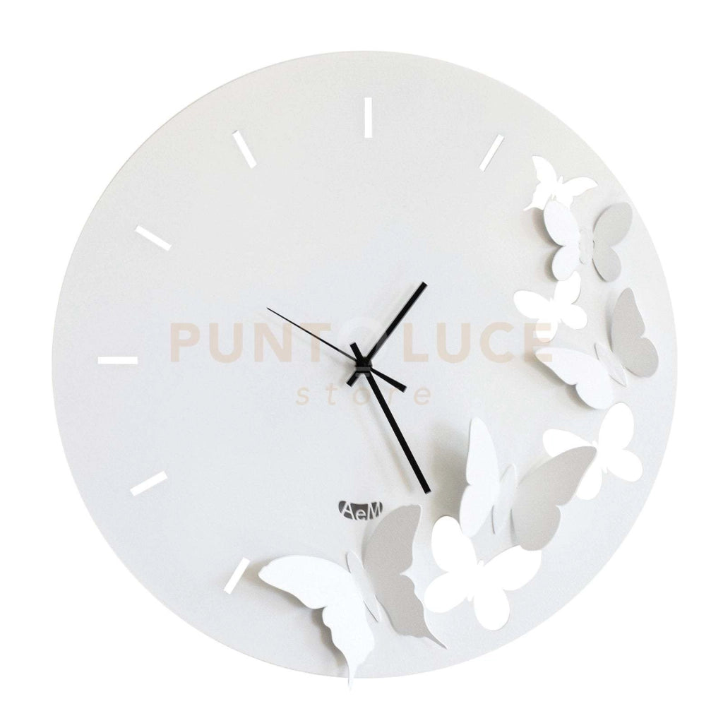 orologio da parete minimal con farfalle butterfly spring Bianco in Ferro 40cmdidiametro