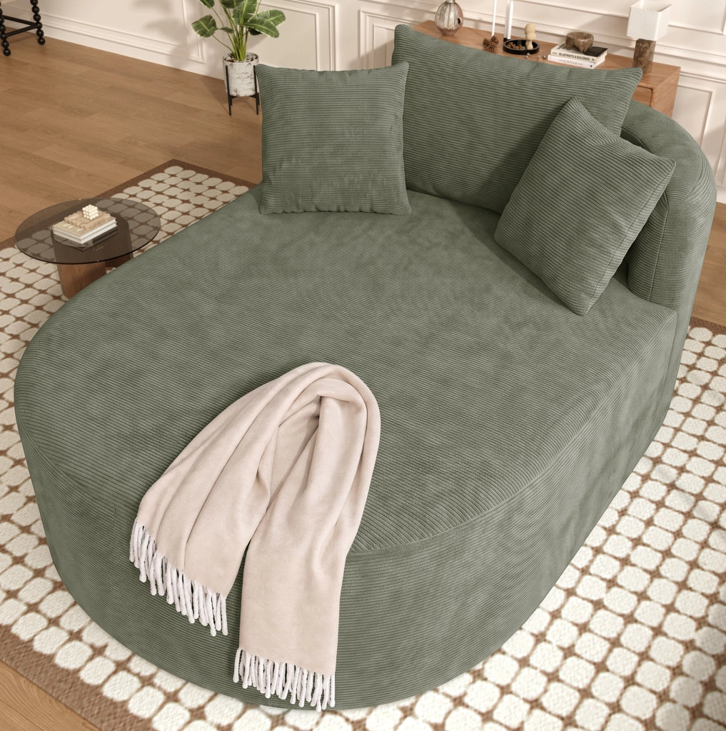 Poltrona relax ovale in tessuto corduroy verde, 170x112,5x83 cm