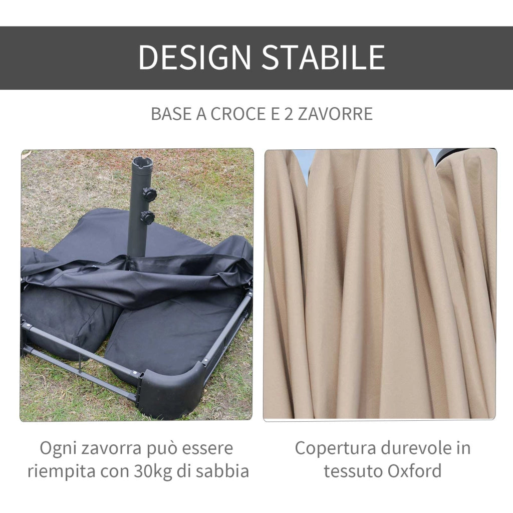 EasyComfort Ombrellone da Giardino Doppio 460x270cm, Ombrellone da Esterno con Apertura a Manovella, Base a Croce e Zavorra, Acciaio e Poliestere Khaki