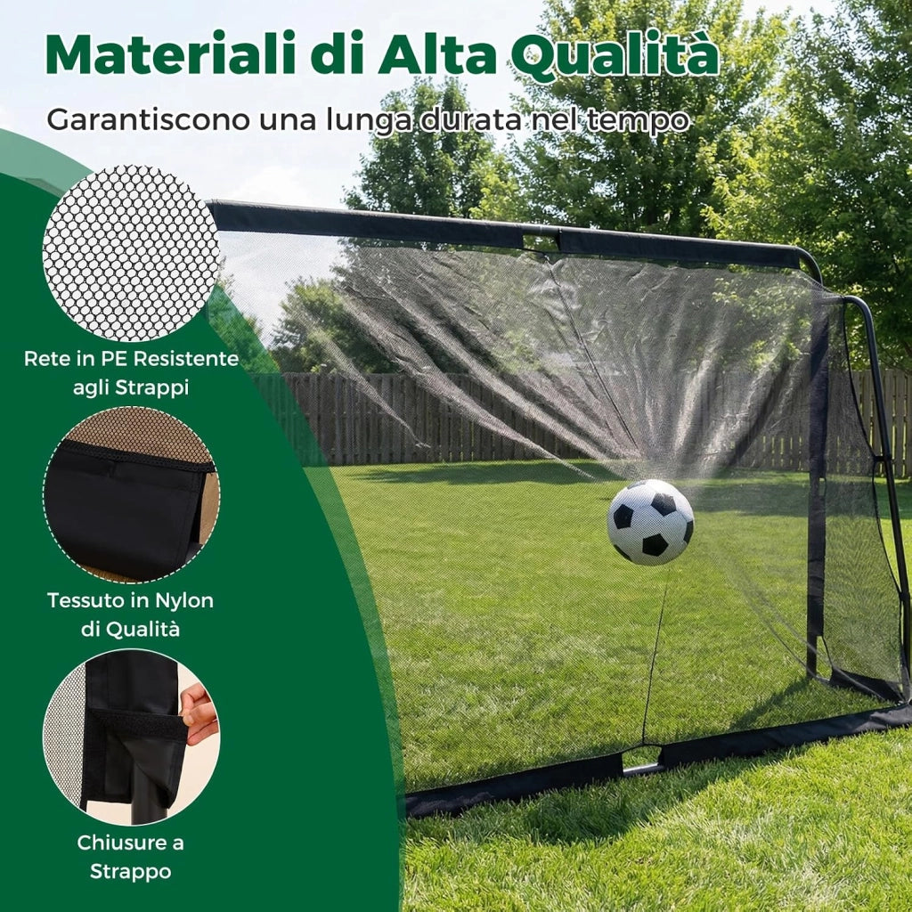 Porta da Calcio per Bambini e Adulti 3 x 2 m con Struttura in Metallo, Rete PE Impermeabile, 8 Picchetti, Sistema di Montaggio a Pulsante, Attrezzatura da Allenamento per Calcio all'Aperto
