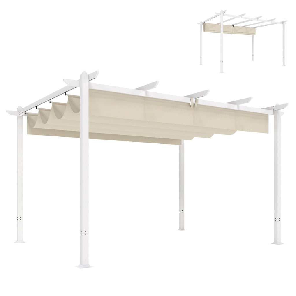 Pergola da Giardino con Tetto Rettrattile ¨C Zephmum ¨C Beige 390x297x227cm