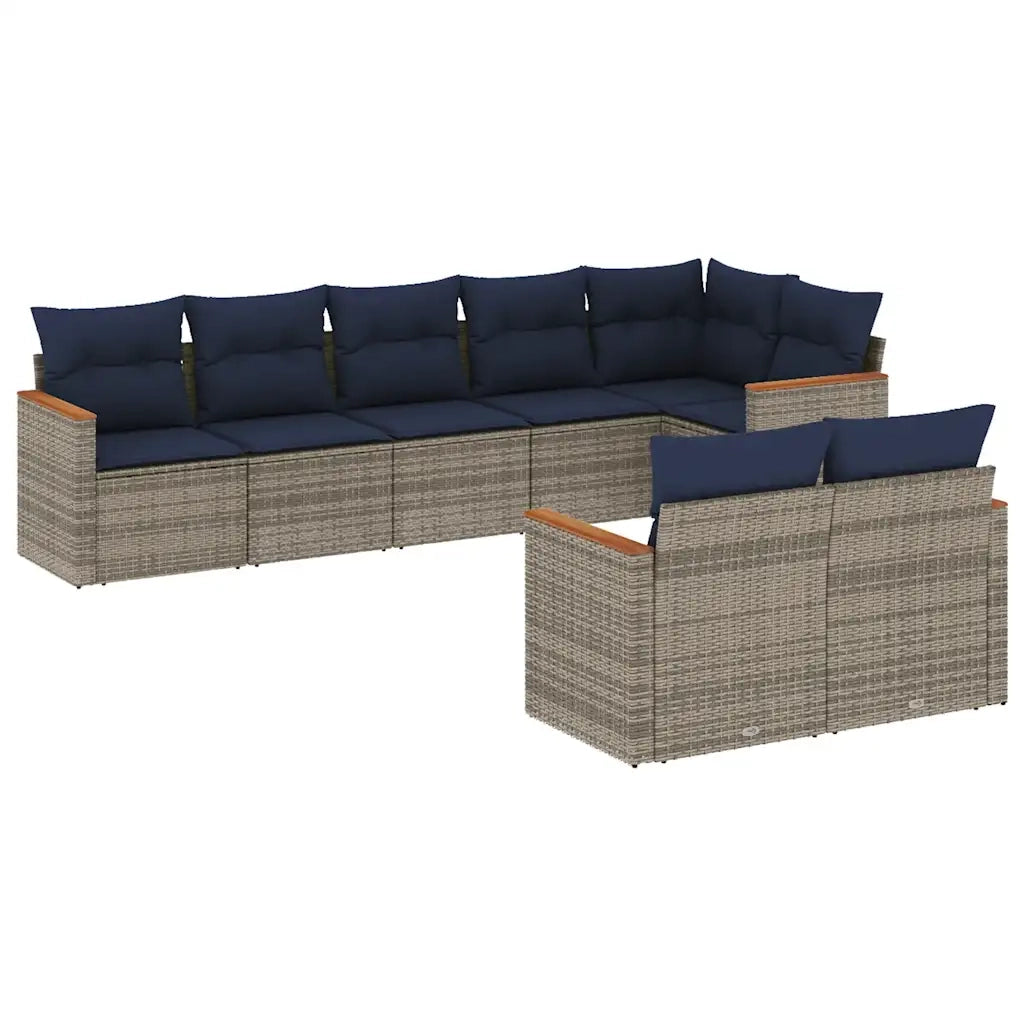 Set Divani da Giardino 8 pz con Cuscini Grigio in Polyrattan 3226152