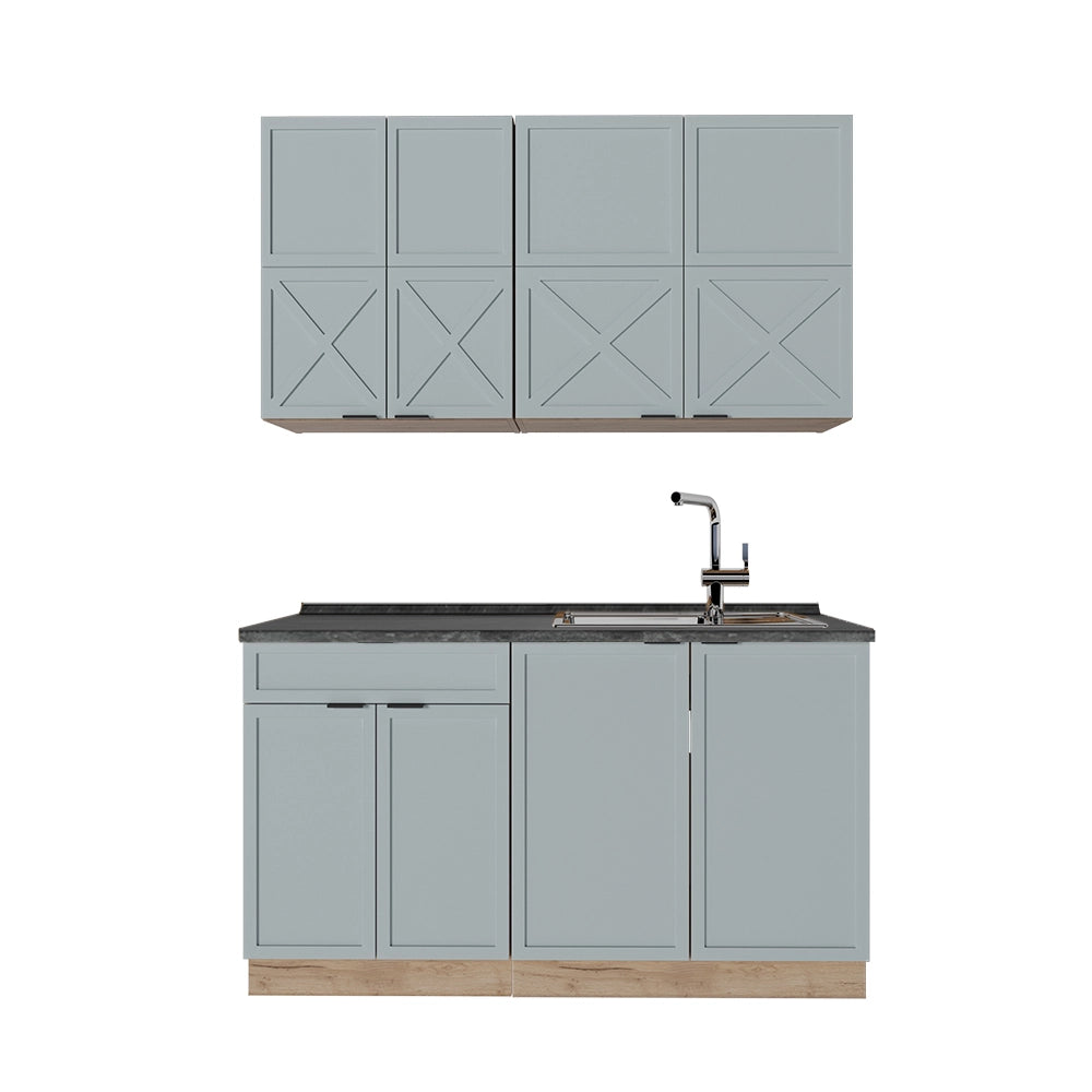 Cucina completa Fame-Line Blu-grigio chiaro/Rovere dorato 140 cm, PL Antracite Vicco