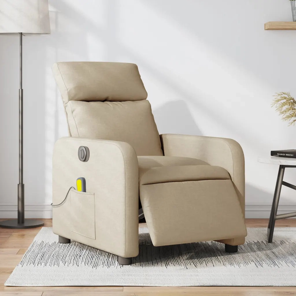 Poltrona Reclinabile Massaggiante | Sedia Relax Elettrica Crema in Tessuto