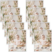 WOLTU Cornice per Foto 40x50 cm Set di 10 Cornice da Parete e Tavolo, Portafoto con Cornice in Legno Massello e Pannello in Plastica, Collage Foto, Bianco