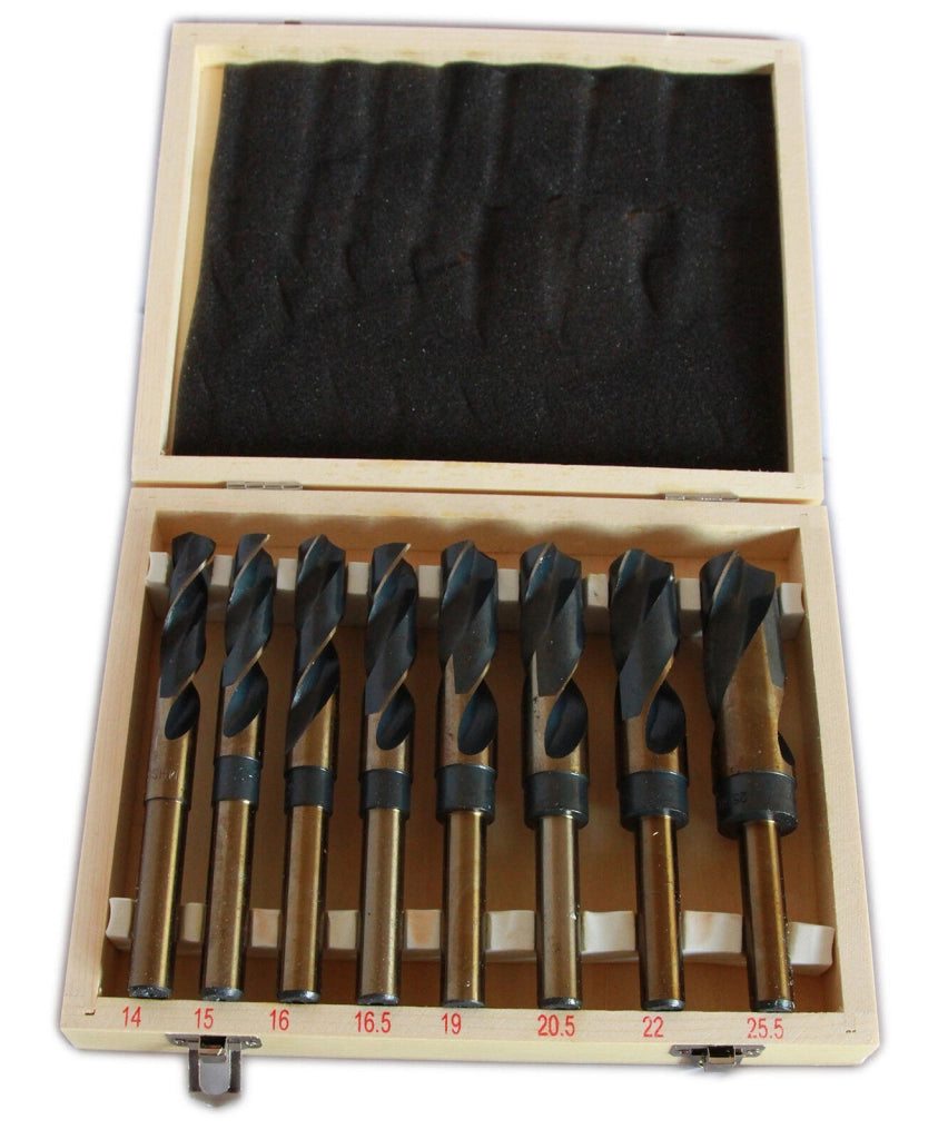 SET KIT 8 PUNTE TRAPANO PER FORARE FERRO KIT FRESE FRESA COFANETTO IN LEGNO