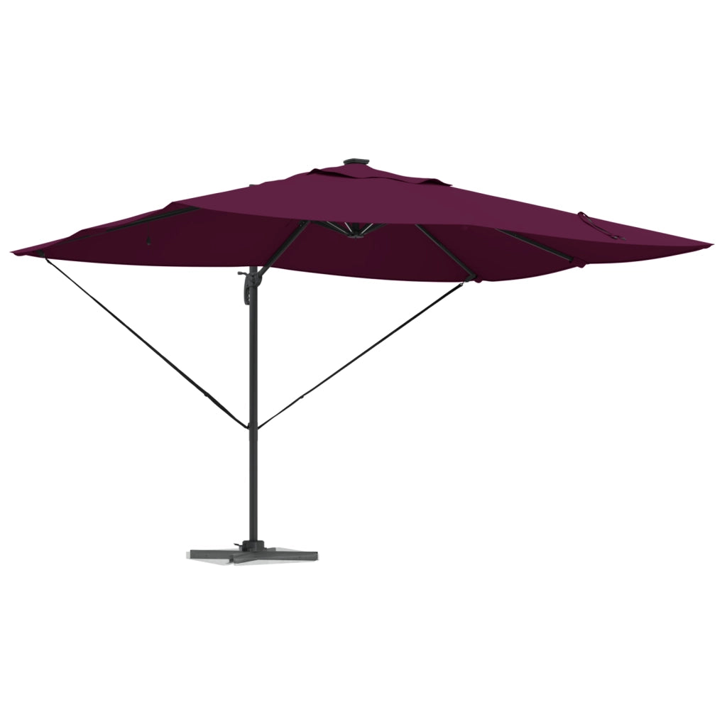 Ombrellone a Sbalzo Roma con LED Rosso Bordeaux 352x251x265 cm Alluminio