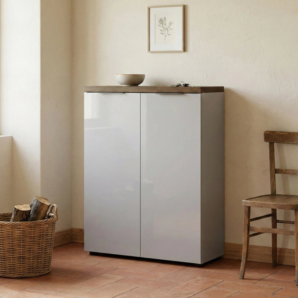 Calavena, Armadio Multiuso 2 Ante 3 Ripiani Made in Italy, 80x115h cm Bianco Lucido