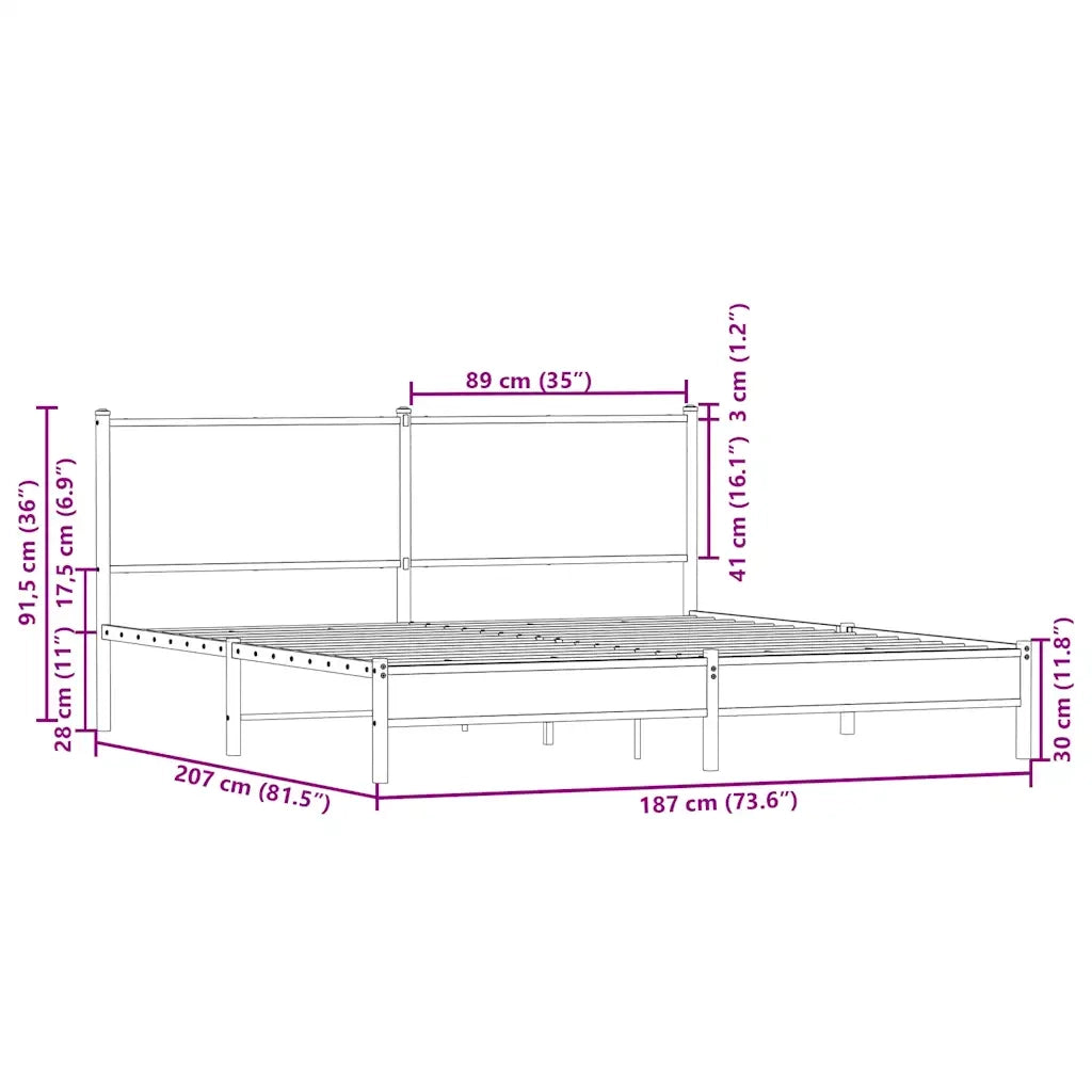 vidaXL Giroletto senza Materaso in Metallo Rovere Marrone 180x200 cm