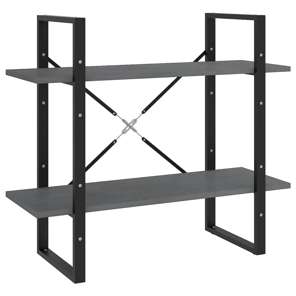 Libreria a 2 Ripiani-Scaffale per Libri-Mobile di Stoccaggio Grigia 80x30x70 cm in Massello di Pino