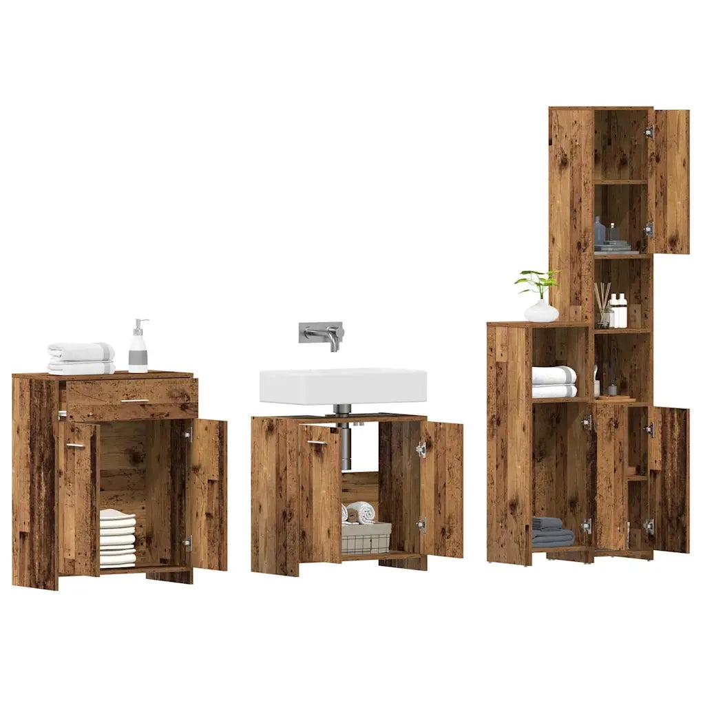 Set Mobili da Bagno 4 pz Legno Antico in Legno Multistrato
