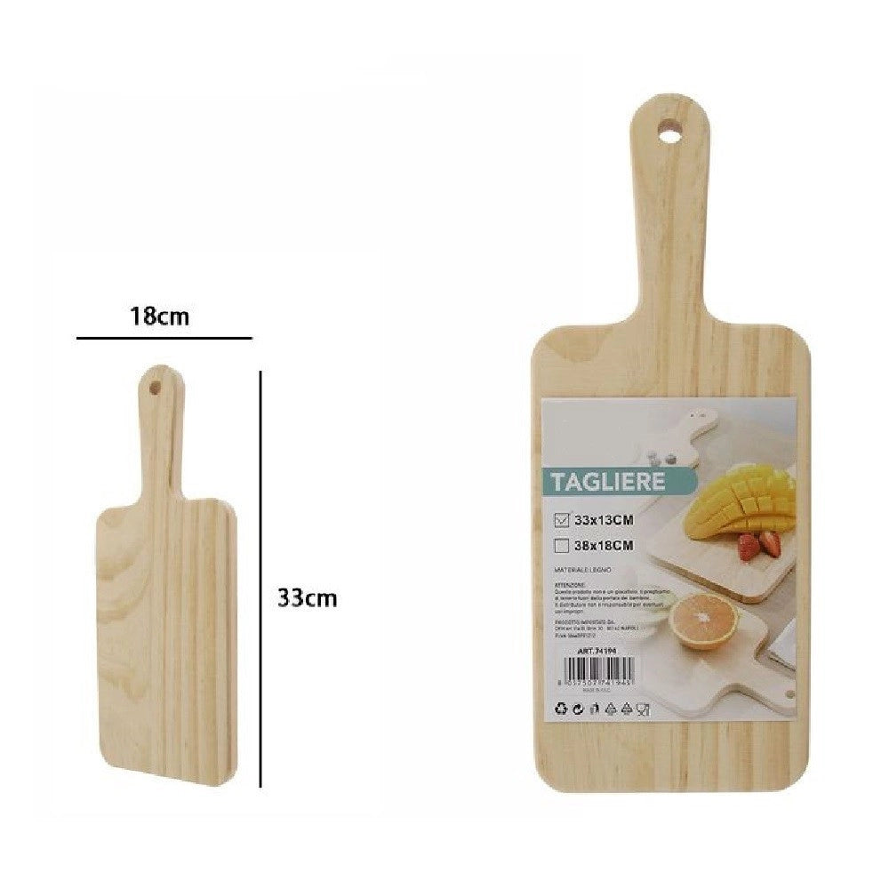 Trade Shop - Tagliere Rettengolare In Legno Affetta Pane Salumi Carne Con Manico 33x18cm 74194 -