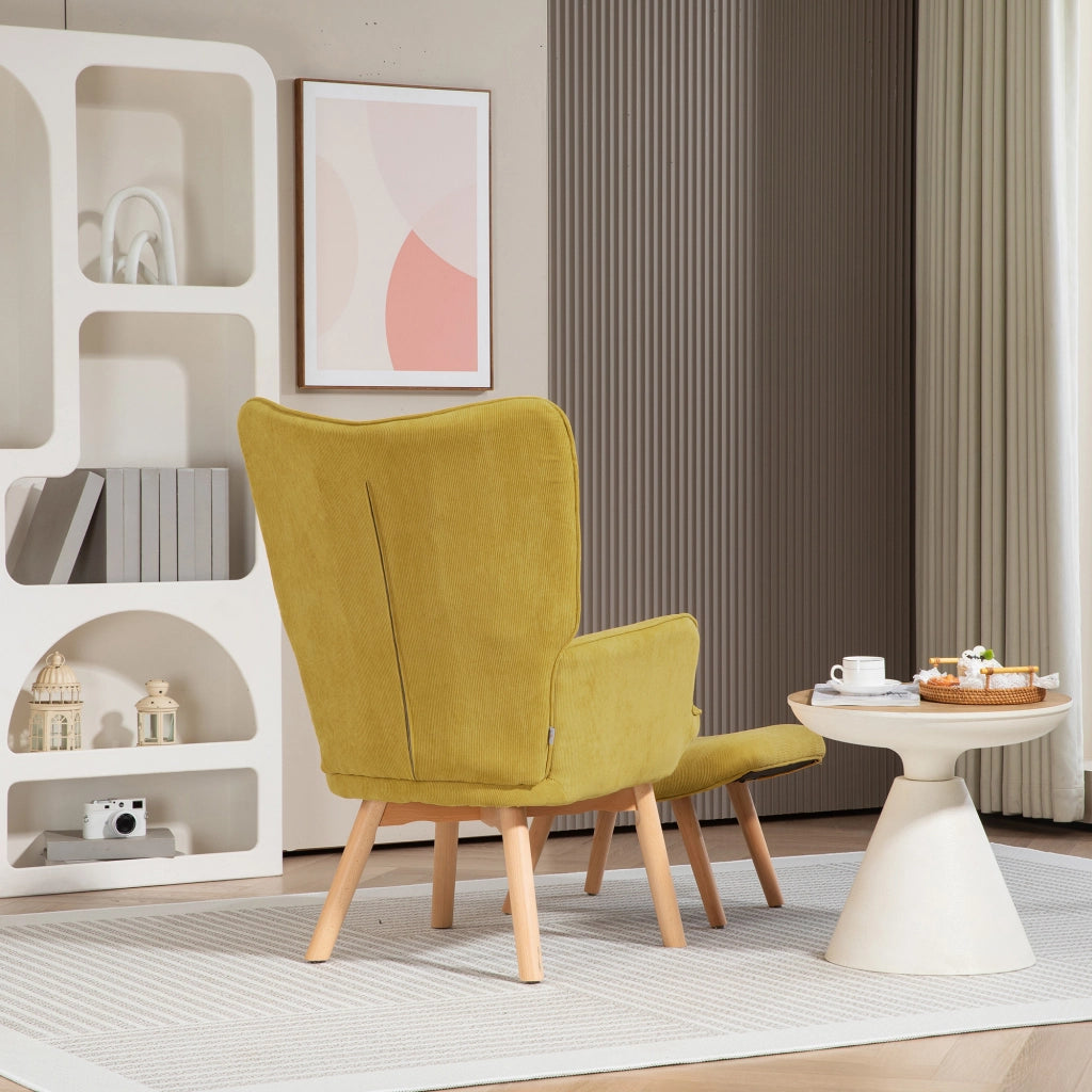 Poltrona Relax con Poggiapiedi in Tessuto e Gambe in Legno ¨C Zephmum ¨C Arancione