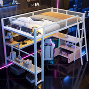 LETTO a soppalco gaming 140x200 cm in MDF e metallo bianco con LED