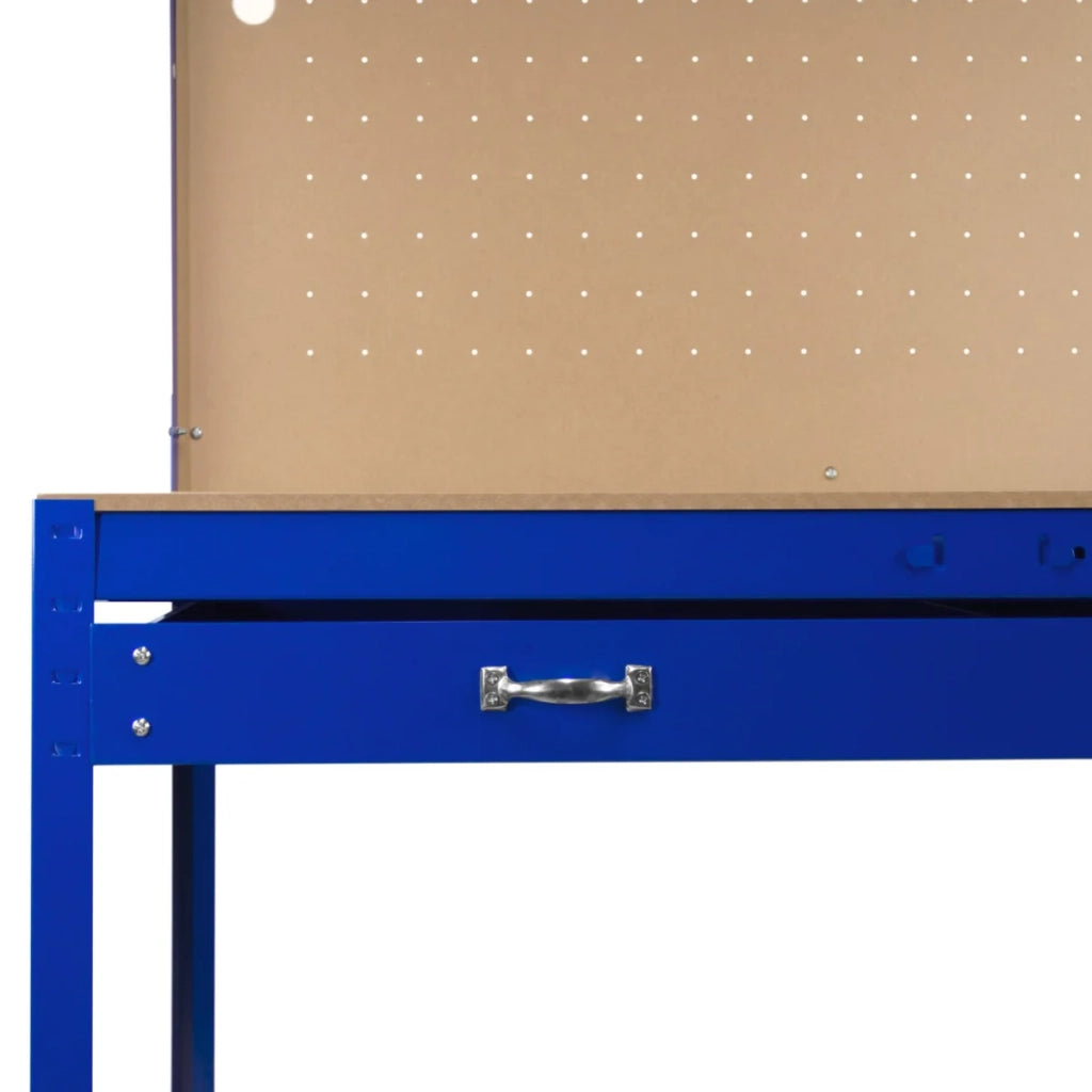 Banco da lavoro con cassetti multiuso da 120 cm con luce LED ripiani e opzioni di stoccaggio intelligenti per garage, officine e magazzini - Capacità di carico 200 kg - Blu