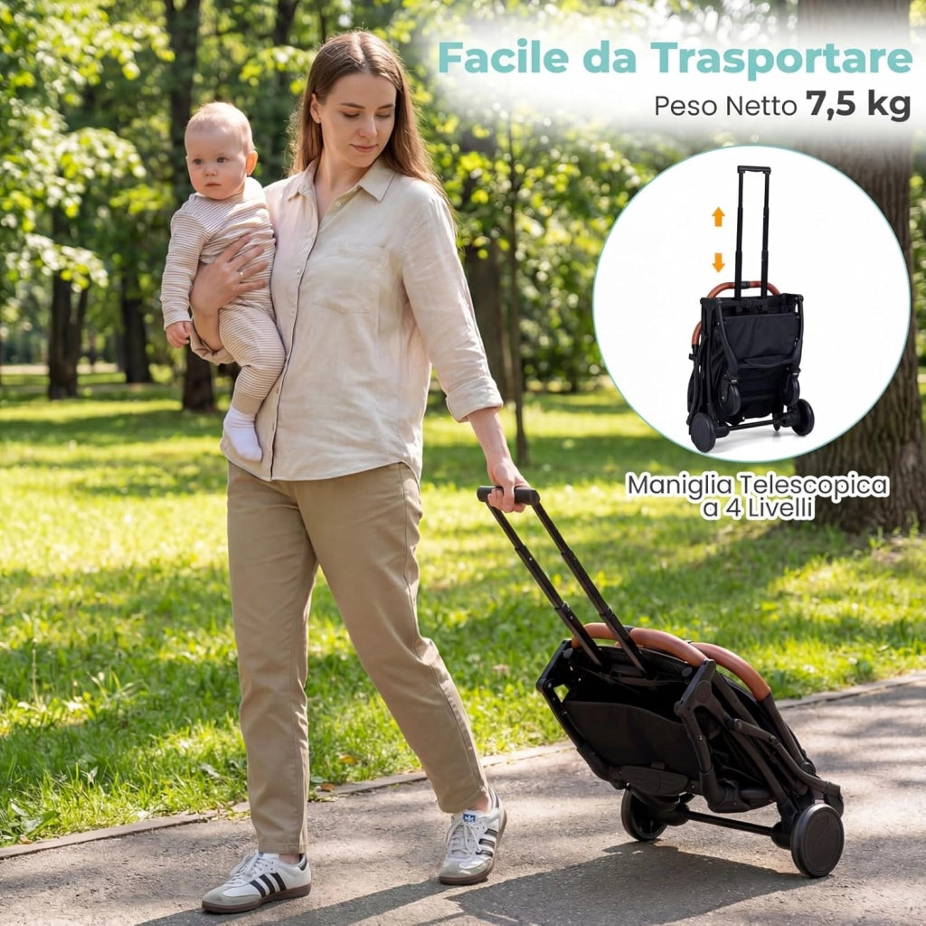Passeggino Leggero per Neonati con Tettuccio, Schienale e Poggiapiedi Reclinabili, Passeggino Pieghevole con Portabicchieri, Cestello Portaoggetti, per Bambini 0-3 Anni (Grigio)