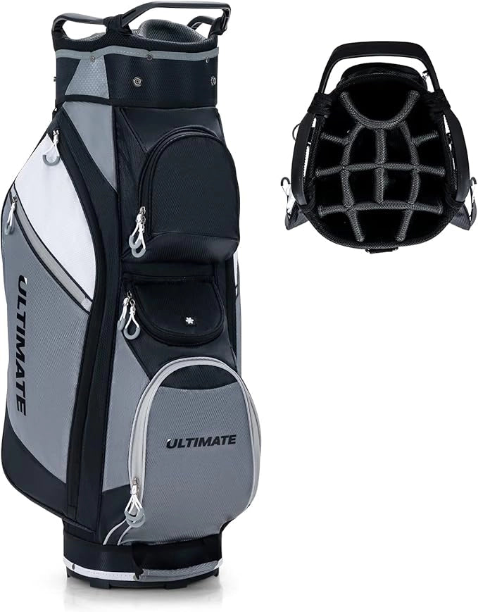 Borsa da Golf con 14 Divisori, Sacca per Mazze da Golf con Borsa Termica, Cappuccio Impermeabile, Maniglie e Tracolla, Ideale per Uomini e Donne, Nero e Grigio