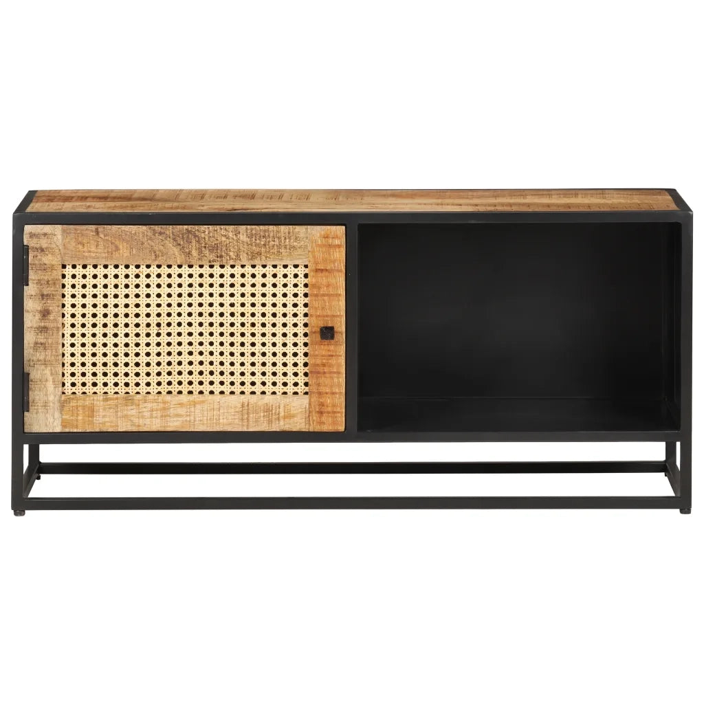 Mobile Porta TV 90x30x40 cm in Legno di Mango Grezzo e Canna 323144