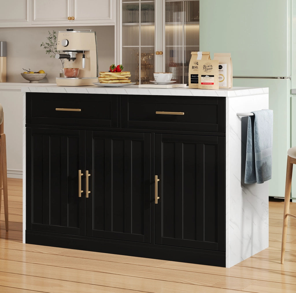 Isola cucina 120x60x91 cm in MDF nero, bar, contenitore e prese USB