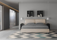 Letto Matrimoniale King Size 200x200 cm Senza Rete Testata con Cuscini Imbottito in Microfibra Mados Sabbia