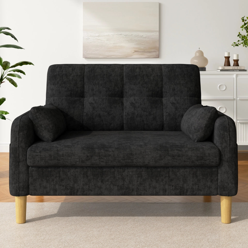 Divano 2 posti ULEVR 119x78x85 cm in ciniglia grigia con 2 cuscini e tasca laterale