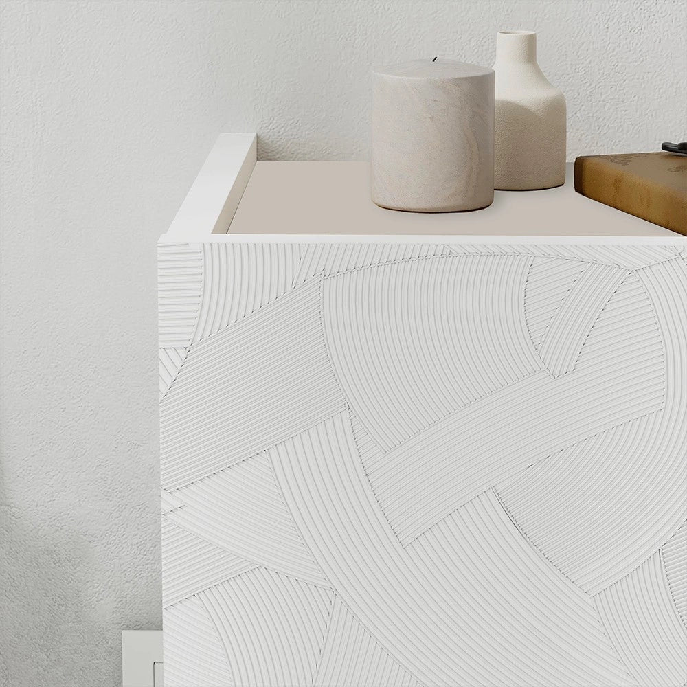 Comodino sospeso Onda colore bianco e cashmere con luci integrate