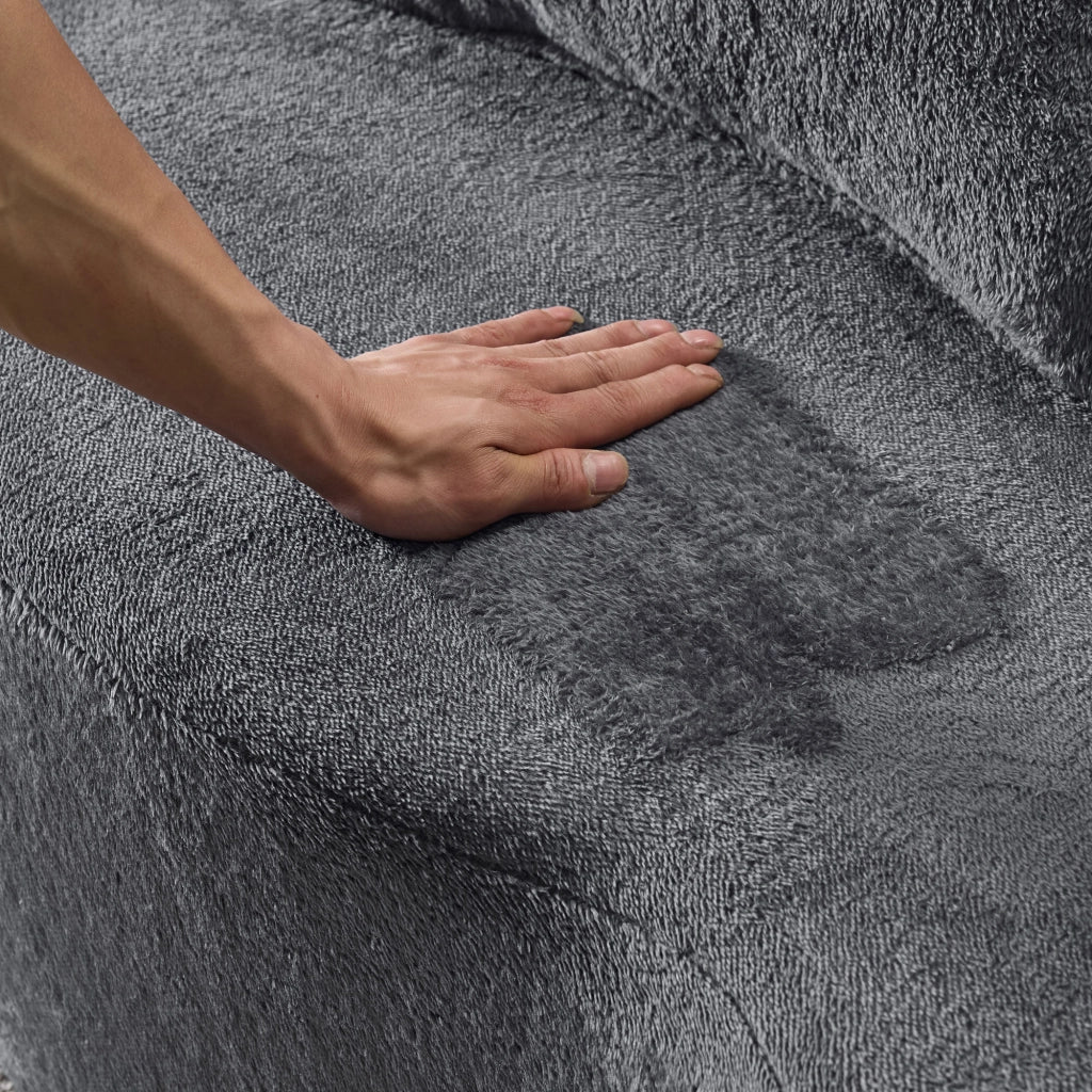 Divano letto futon pieghevole con 4 cuscini; schiuma ad alta densitÃ ; tessuto soffice blu grigio
