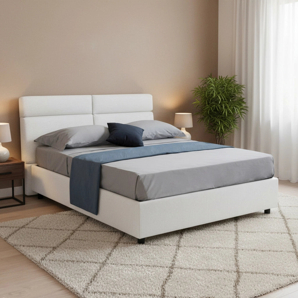 Letto Matrimoniale Ator, Letto Matrimoniale Sfoderabile Made in Italy, Bianco