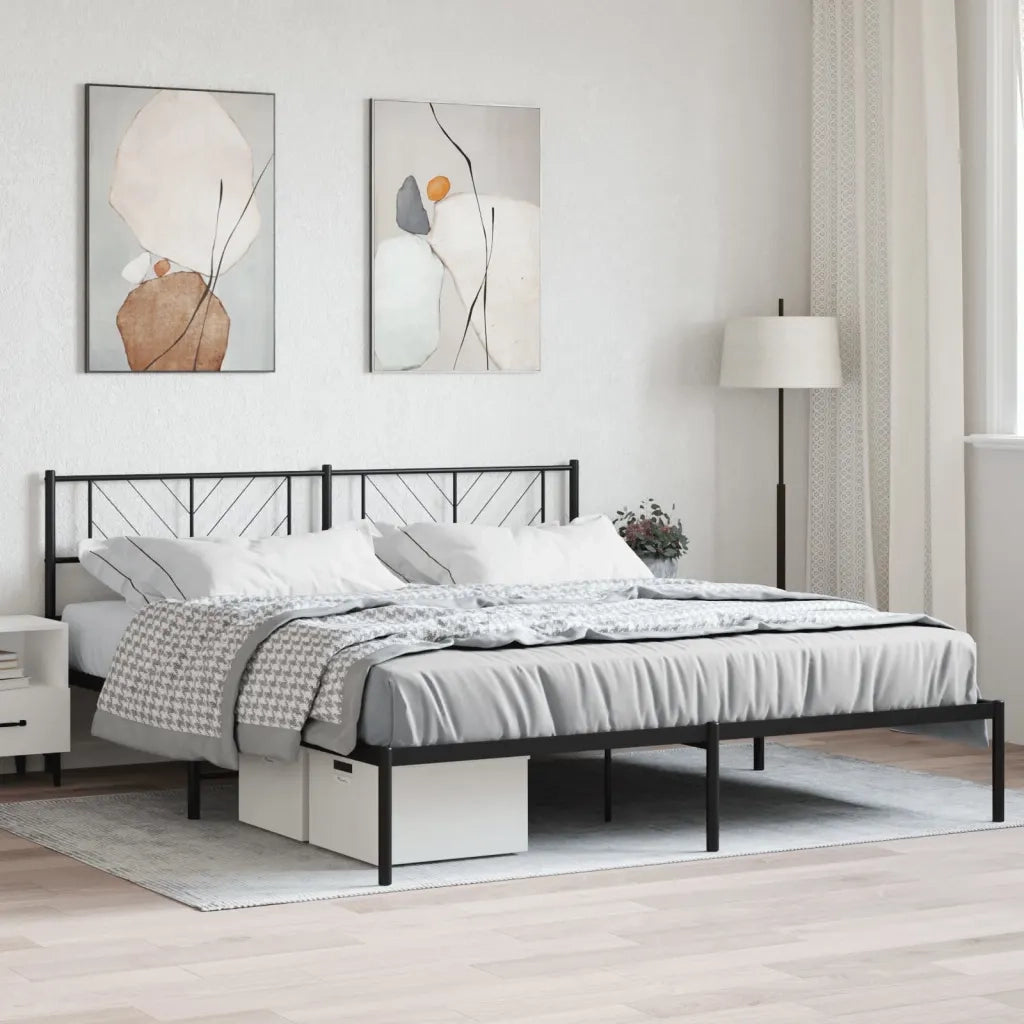 Letto matrimoniale | Letto per adulti | Giroletto con Testiera in Metallo Nero 200x200 cm
