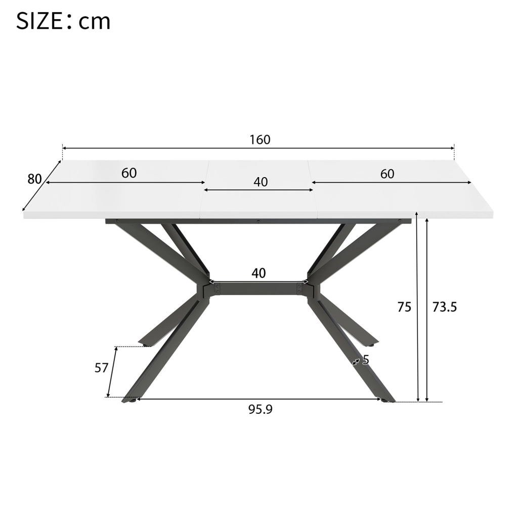 Tavolo da pranzo allungabile 120/160 x 80 cm in MDF bianco con gambe in metallo nero