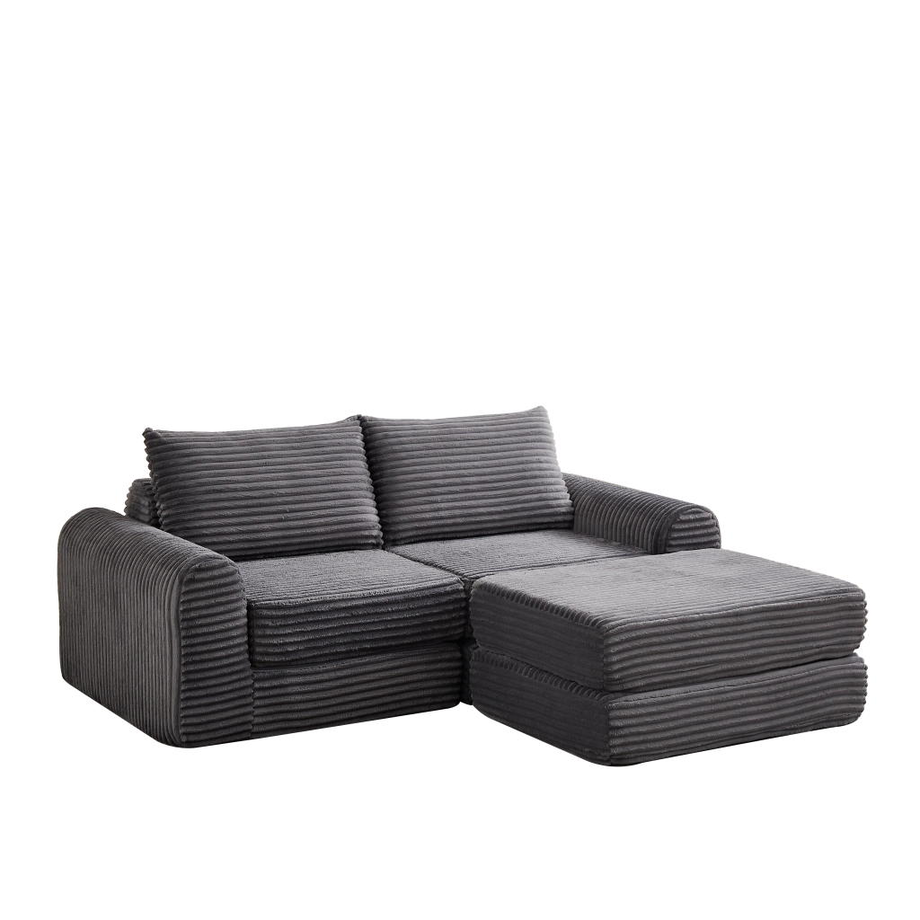 Divano Letto Modulare con Pouf e Cuscini in Velluto a Coste ¨C MINIMAL ¨C Beige