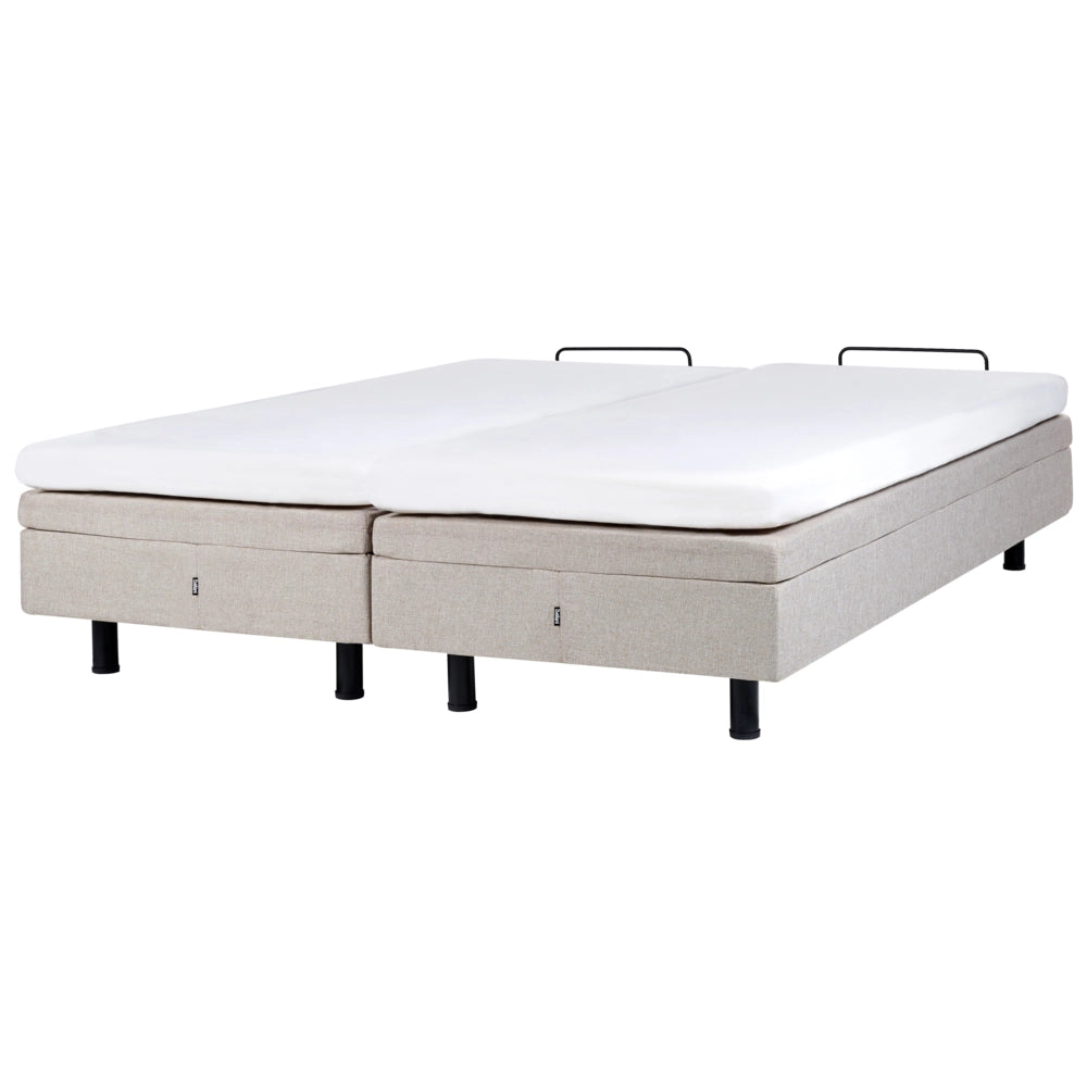 Letto matrimoniale elettrico in poliestere beige chiaro regolabile con telecomando senza testata 180 x 200 cm stile moderno