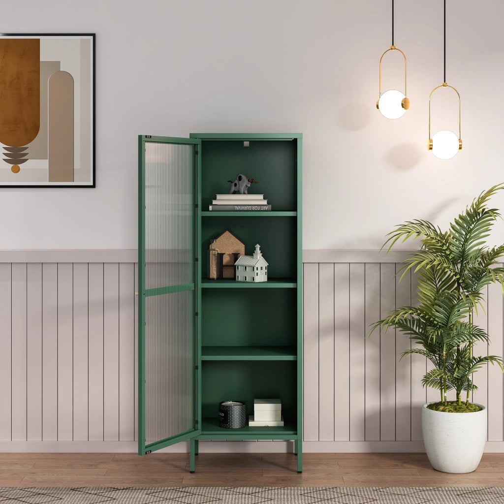 Armadio a Vetrata Säkylä con 4 Scomparti 150 x 50 x 35 cm in Acciaio - Verde Abete [en.casa]