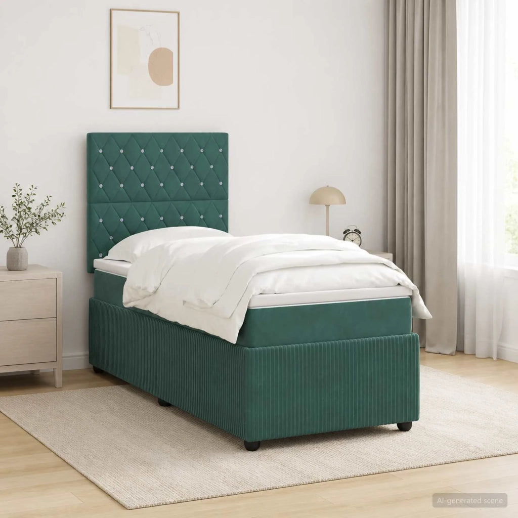 Letto Box Spring LED con Materasso Verde Scuro 90 x 200 cm 3455990