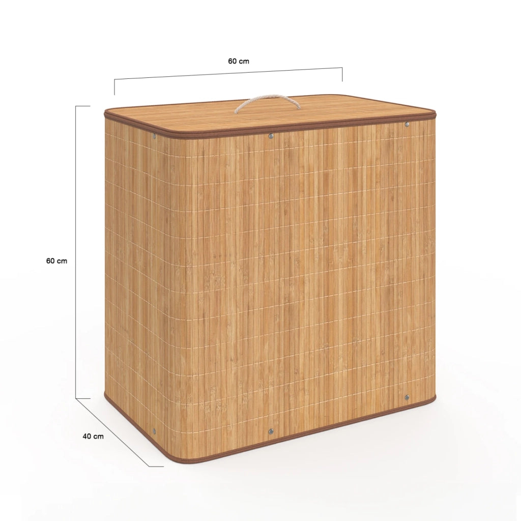 IDMarket - ALBA cesto de la ropa de bambú, 3 cubos, tejido crudo