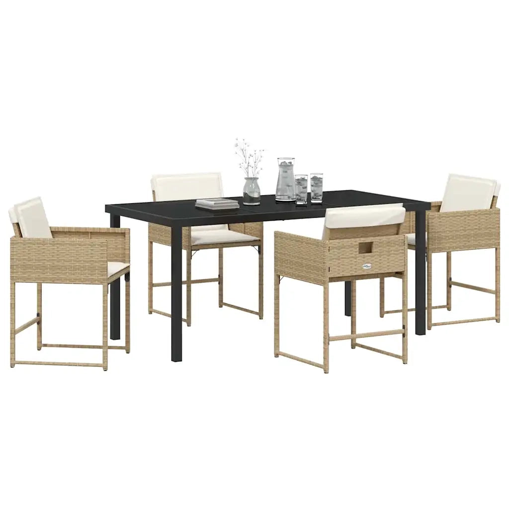 Set da Pranzo per Giardino con cuscino 5 pcs Beige polyrattan 3380022